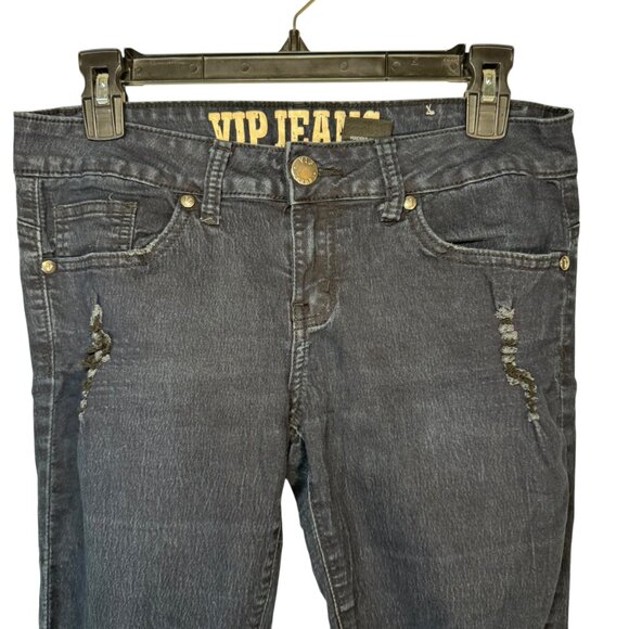 VIP Black Blue Denim Distressed Ripped Skinny Jeans Pants Punk Grunge Goth 7/8 - Picture 2 of 6